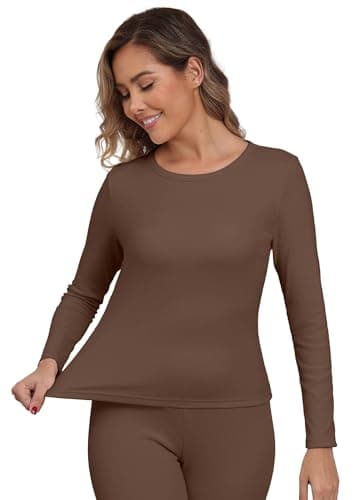IWOLLENCE Thermal Long Sleeve Top Women (Coffee, M)