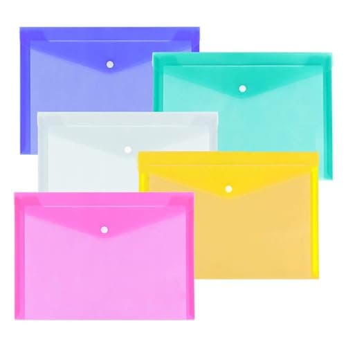 G4GADGET Pack of 5 A4 Plastic Wallets – Durable Popper Document Folders for Paperwork, Office & School Filing – Transparent Waterproof File Organiser — view 3