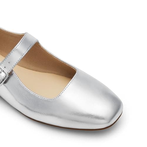 DREAM PAIRS Women's Square Toe Mary Jane Flats,Silver,5 — view 2
