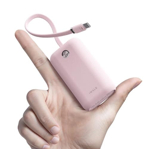 iWALK Power Bank Fast Charging 10,000mAh, 22.5W USB-C Portable Charger With Built-in Cable,Travel Essential Ultra-Small Battery Pack Compatible for iPhone 17/16 Pro/15, Samsung, Google, Pink