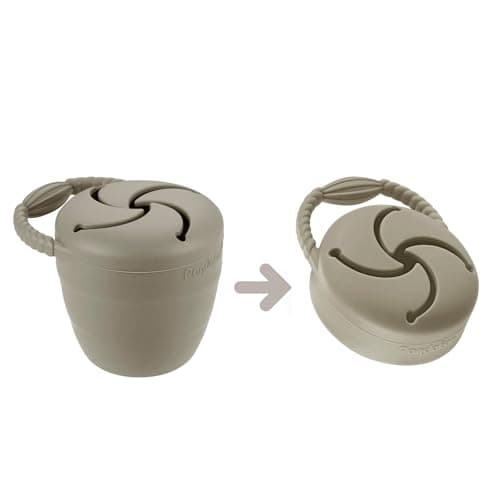 PandaEar 2 Pack Toddler Snack Pots, Collapsible Silicone Baby Snack Pots Cups, Spill Proof Toddler Snack Box Storage Container Food Catcher, Light Tan/Walnut — view 4