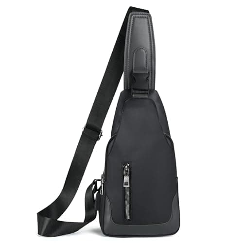 Aucuu Men's Shoulder Bags, Anti-theft Sling Bag, Lightweight Travel Chest Bag with USB Charging Port for Traveling, Outdoor, Sports - Black（16 * 6 * 31cm） — view 2