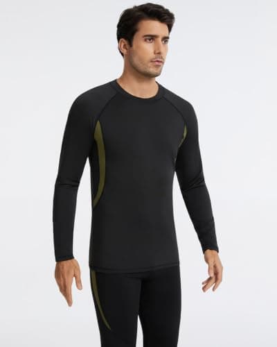 Mexholin Men's Thermal Underwear Mens Thermal Base Layer Set Long Sleeve Top & Bottom Winter Warm Quick Dry Long Johns for Workout Skiing Running Black/Navy L — view 4