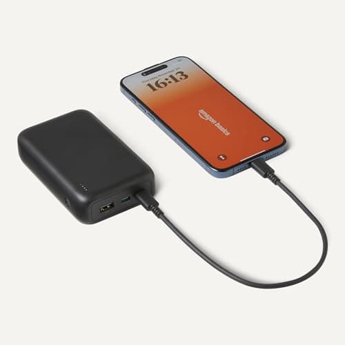 Amazon Basics High-Capacity Portable Charger Power Bank with 3-Port Output, 20,000 mAh, Black — view 3