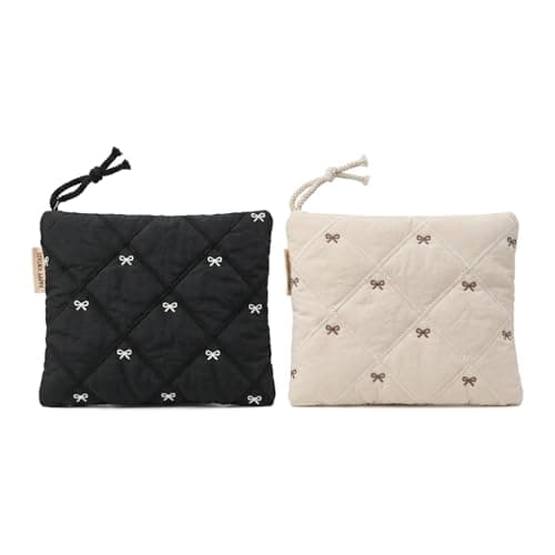 Solvio 2PCS Small Makeup Bag for Handbag, Cute Mini Cosmetic Pouch with Bowknot Design, Portable Travel Toiletry Organizer for Women Girls Daily Essentials
