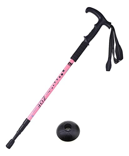 Hikehobby® 65CM to 135CM Antishock With Handle Trekking Walking Hiking Stick Pole (black) (Pink)