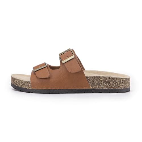VIVASHOES Women’s Double Buckle Cork Footbed Sandals - Adjustable Flat Slide Sandals for Ladies - Comfortable Open Toe Summer Slippers - Mocha UK 5 — view 3