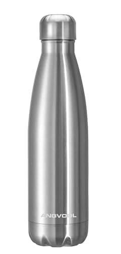 ANGVOOL Insulated Water Bottle, Stainless Steel Metal Thermal Flask for Hot and Cold Drinks, Leak Proof BPA Free Drinking Bottles for Kids or Adults (Silver, 500ml)
