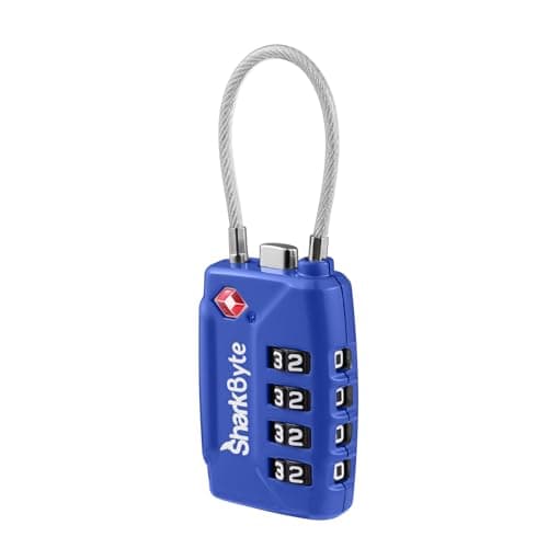 SharkByte TSA Suitcase Locks - 4-Dial Security Travel Combination Padlock, Flexible Wire Cable Travel Lock for Suitcases Luggage Case Travel Bag Gym Locker Code Small Padlock (Pack of 1)