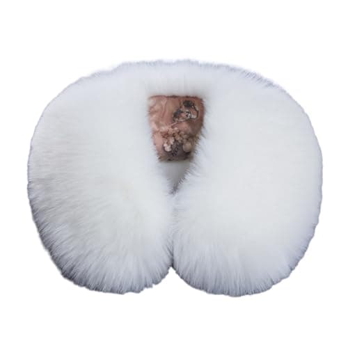Worparsen Detachable Winter Fluffy Faux Fur Collar Scarf Neck Warmer Thickened Windproof Neck Scarf Neck Wrap for Winter Coat White