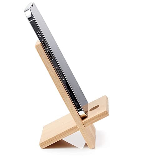 FadyDail Bamboo Mobile Phone Stand with Charging Hole, Detachable Wood Cell Phone Holder Desk Tablet Stand Wooden Desktop Dock Cradle for iPhone iPad and All Phones — view 4