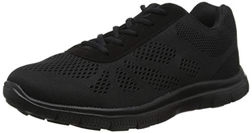 Get Fit Women's Lightweight Running Trainers - Breathable Mesh Gym Shoes with Cushioned Sole - Comfortable Walking & Fitness Sneakers - Lace-Up Athletic Footwear - Black/Black - 5-38