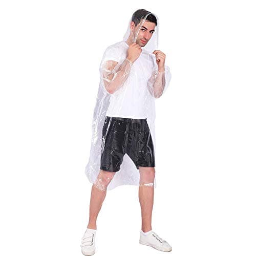 COOY Rain Ponchos Drawstring Hood 10 Pack Emergency Disposable Rain Ponchos Family Pack Adults,Fit Men Women, Perfect Disneyland,Clear — view 5