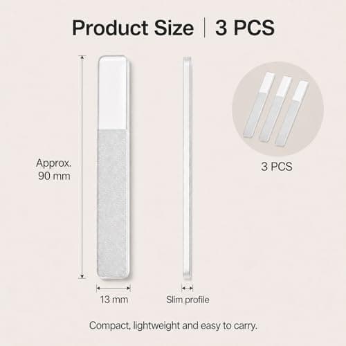 3Pcs Nano Glass Nail Files, Professional Crystal Nail Polisher Buffers, Reusable Washable Manicure Tools for Natural Nails, Portable 9cm Size — view 2