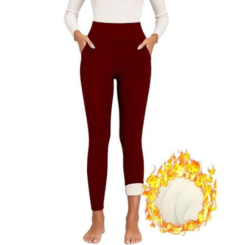 Thermal Leggings Women with Pockets High Waist Fleece Lined Tights Sport Black Leggings Warm Winter Fur Yoga Pants Tummy Control Trousers Soft Stretchy Tights Workout Gym Outdoor Running Skiing — view 3