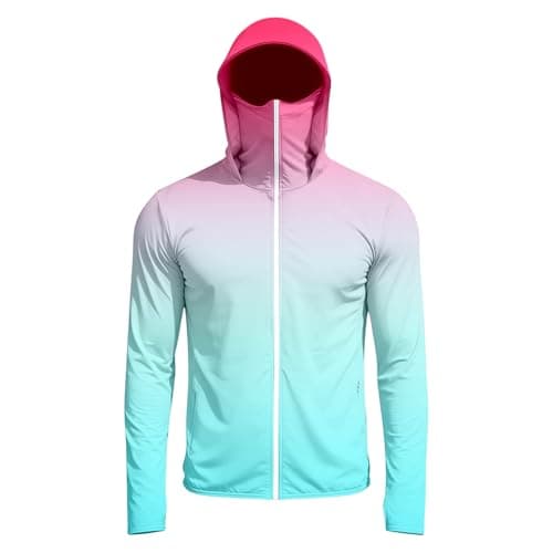 Duohropke UV Shirt Men's Long Sleeve Colour Gradient Shirt Breathable Hiking Shirt Travel Hoodie Quick Drying Rash Guards Sports Shirts with Mask UV Protection Functional Shirt Sun Protection Top — view 3