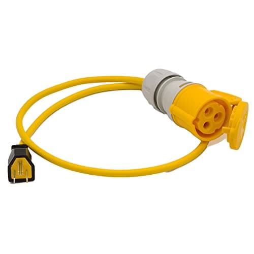 NEMA USA 15A Mains Plug to Yellow 110v CEE Connector Fly Lead. Power Tool American Appliance Hookup Adaptor for Use with Voltage Converter, US Mains Generator (1 Metre)