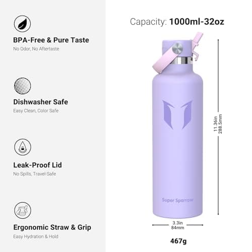 Sparrow Insulated Water Bottle 1L FlipFlow Metal Drinks Bottle with Straw — view 3