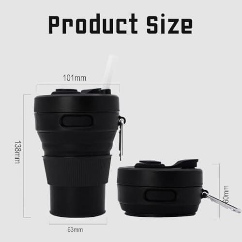 MORAINJAY Collapsible Coffee Cup with Lids,15oz/450ml Black Silicone Portable Reusable Coffee Mug,Foldable Camping Travel Cup Fits in Your Pocket(Collapses to 6cm) — view 2