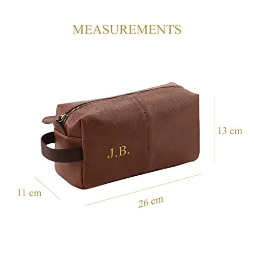Personalised Wash Bag Embroidered Faux Leather Wash Bag Mens Toiletry Bag - Brown WashBag Men Vegan Leather Toilet Bag Initials Travel Gift — view 3