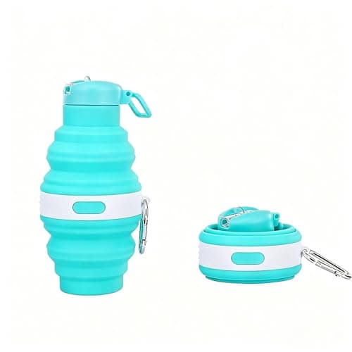Embhlitfe Collapsible Water Bottle,Silicone Folding Water Bottles Foldable Water Bottle with Carabiner,Silicone Water Bottle for Women Men Sports Travel Hiking Camping Outdoor Activities (Blue)