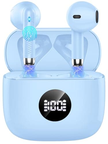 Jxrev Wireless Earbuds, Bluetooth 5.4 Headphones in Ear with 4 ENC Noise Cancelling Mic, 40H Playtime Earphones with HiFi Stereo Deep Bass, Wireless Headphones IP7 Waterproof, USB-C, Sky Blue