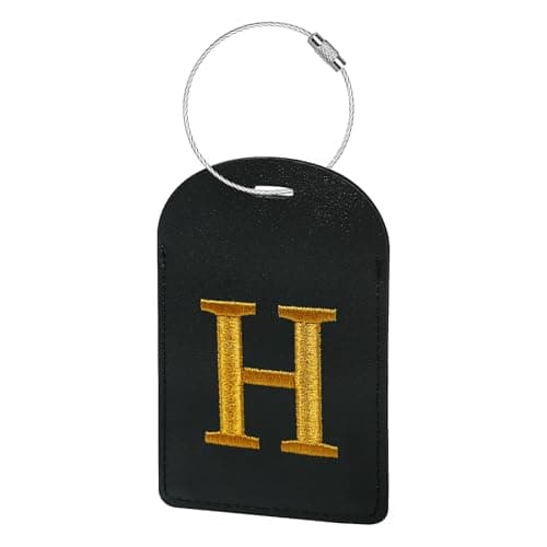 Gloppie Initial Letter Luggage Tags TSA Approved Luggage Tag for Suitcase PU Leather Travel Bag Tags Name Tags with Privacy Cover H