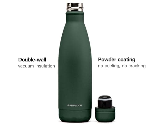 ANGVOOL Insulated Water Bottle, Stainless Steel Metal Thermal Flask for Hot and Cold Drinks, Leak Proof BPA Free Drinking Bottles for Kids or Adults (Hunter Green, 500ml) — view 2