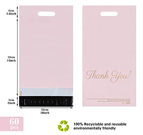 Mailing Bags, 60pcs Rose-Gold Poly Parcel Bags 10x14 Inch(25x35cm) with Handle and “Thank You” Self Seal Waterproof Envelope Shipping Bag for Assorted Post Shipping Parcels Package Bag — view 5