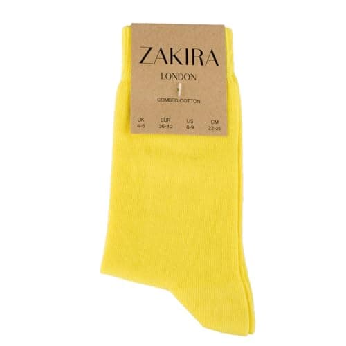 ZAKIRA Combed Cotton Dress Socks - Plain Colour Business Crew Socks for Men & Women, Soft Breathable Cotton, 6-10 (UK), Yellow — view 6
