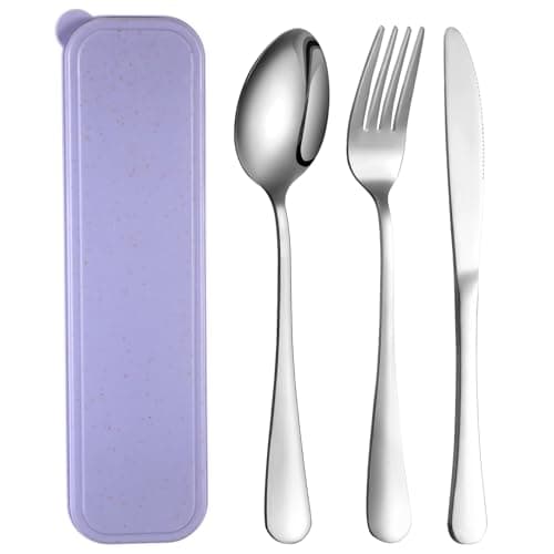 Yinkin 1 Pack Travel Silverware Set with Case,Lavender Purple
