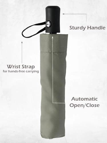 UK-UNIQUE Windproof Travel Umbrella - Compact, Light, Automatic, Strong and Portable - Wind Resistant, Small Folding Backpack Umbrella for Rain - Men and Women (Light Green) — view 6