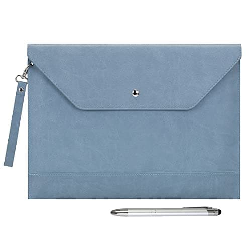 Wonderpool A4 Envelope Case Folder File Sleeve Thickened PU Leather with Removable Hand Strap and Inner Pockets Pouch for Document Stationery Tablet PC Holder Organizer Portfolio Bag (Sky Blue)
