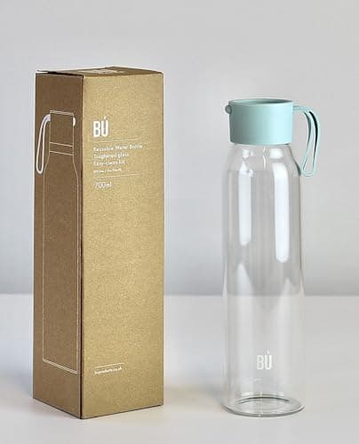 BU Products Glass Water Bottle, 700ml, Mint or Blush, Leak Proof, Antibacterial, BPA Free, Bamboo Charcoal Filter Compatible, for Travel and Everyday Use (Mint Green)