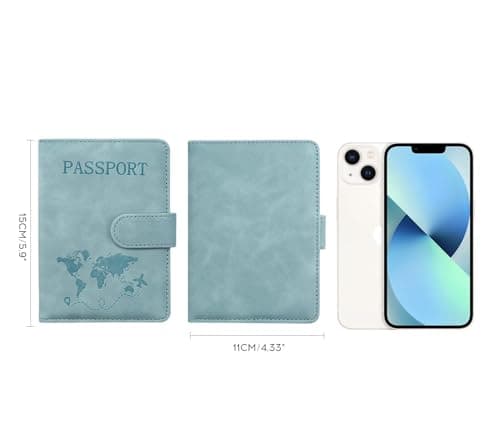 StoneMaxi RFID Blocking Passport Holder Travel Wallet PU Leather British Passport Cover with Card Cash Slots Waterproof Travel Document Case for Men Women (Magnetic - Light Blue) — view 4