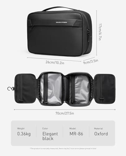 MARK RYDEN Large Water-Resistant Toiletry Bag for Men | Family-Sized Travel Organizer (10.6" L x 6.7" W) | Shaving Kit & Makeup Bag with Waterproof Pockets, Dual Zippers & Anti-Spill Design, Black — view 2