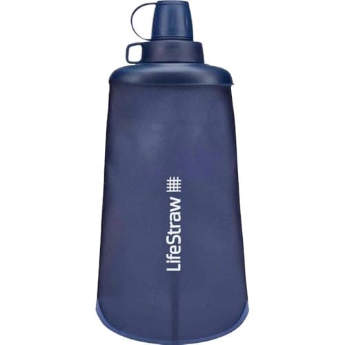 LifeStraw Peak Series - Collapsible Squeeze Bottle Water Filter System – 650ml for Trail Running, Through Hiking, Travel, Cycling, and Fishing, Mountain Blue