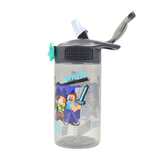 HOX Minecraft Drinks Bottle with Flip Spout & Straw – Leak Proof Kids Water Bottle, Steve & Alex Design, BPA Free School Sports Travel Bottle with Lock Lid — view 3