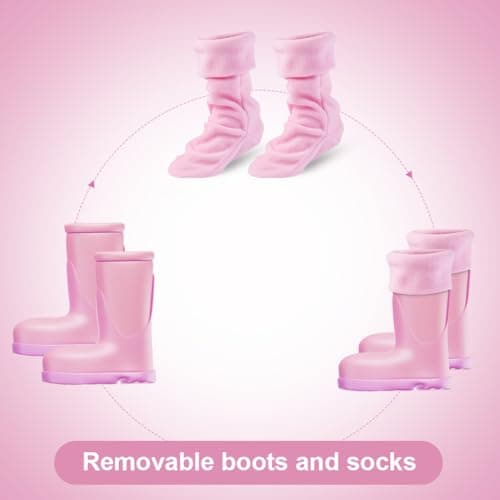 Copbopwn Kids Winter Warm Lined Welly Socks Fleece Welly Socks For Childrens Kids Winter Thermal Fleece Welly Wellington Boot Liners Socks Warm Rain Boot Liners for Boys Girls (pink 17cm) — view 4