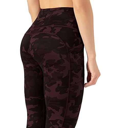OVRUNS High Waist Gym Leggings for Women Yoga Pants with Pockets Workout Running Compression Leggings for Women - Burgundy Camo Multi - XL — view 5