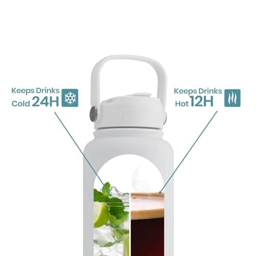 OMNIA NUTRIENTS Vacuum Insulated Stainless Steel Water Bottle, 2 Lids (Straw & Spout) Leakproof, BPA-Free, Reusable Flask Ideal for Travel and Outdoors (White - 540 ml) — view 6