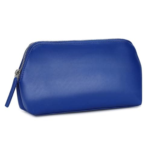 Women's Leather Cosmetic Bag - Medium Travel Makeup Pouch - Make-Up Case (Blue) — view 4