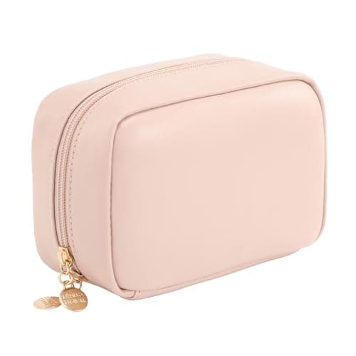 Small Cosmetic Bag PU Leather Travel Makeup Organizer, Zipper Pouch, Pink