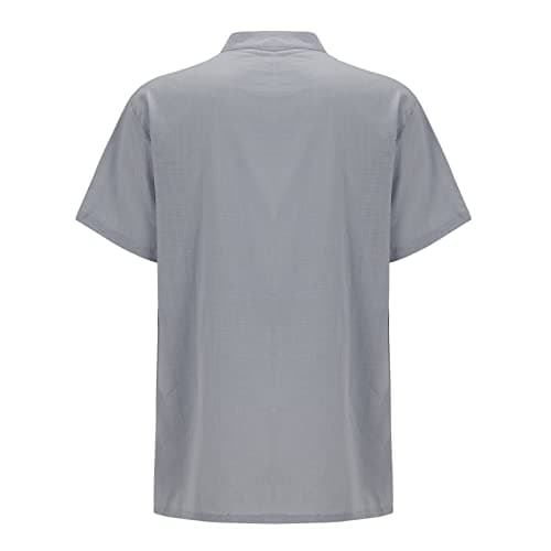 Men's Loose Short Sleeve Beach Cardigan with Practical Front Pocket, Lightweight Solid Casual Shirt for Summer Vacation, Travel, and Daily Wear (Grey, L) — view 3