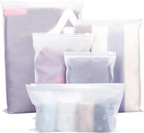 25Pcs Reusable Ziplock Bags,Travel Clothes Storage Bags,5 Multiple Size, Reusable Plastic Frosted Packing Storage Bags for Clothes Shoe, Luggage Organiser Pouche