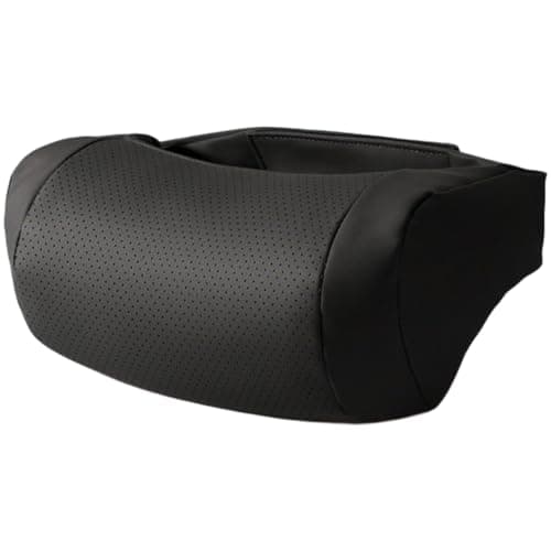 Vilgftyiet Premium Nappa Leather Car Headrest Pillow with Breathable Perforated Design, Ergonomic Neck Support for Fit in Vehicles, Includes Adjustable Straps – Black