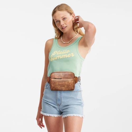 LATMAP 3L Fanny Pack Bumbags for Women Men 4-Zipper Pockets Belt Bag Sling Waist Pack Faux Leather Chest Bag Brown — view 2