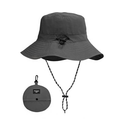 AHRLIC Waterproof Bucket Hat for Men and Women, Foldable Boonie Sun Hat with Wide Brim, UPF 50+ UV, Adjustable Chin Strap, Quick Dry Rain Hat for Fishing, Hiking, Camping, Travel and Outdoor Use Grey