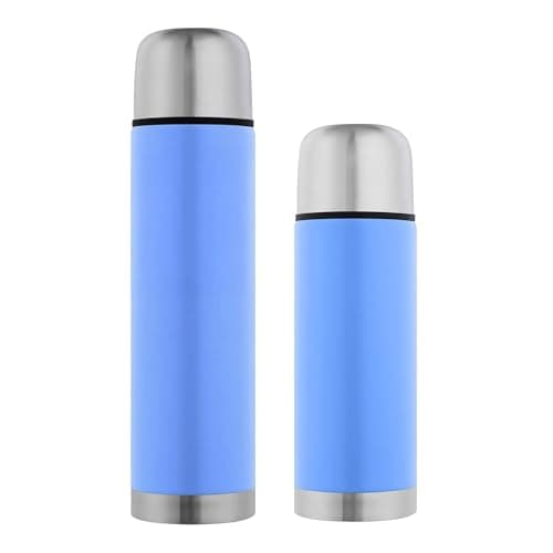 GRÄWE Thermal Flask Set, 2 Pieces, Stainless Steel Drinking Bottle, Thermos Flask, Insulated Flask for Travel, Cup & Screw Cap, Leak-Proof for Tea & Coffee, Dishwasher Safe, Light Blue