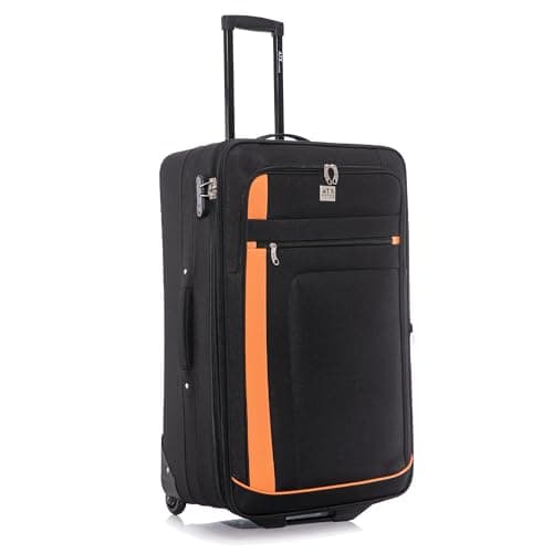 ATX Luggage Suitcase Large Expandable Soft Shell Durable Lightweight Hold Check in Trolley Case with 2 Wheels & Built-in 3 Digit Combination Lock (Black/Orange, 120 Liters)